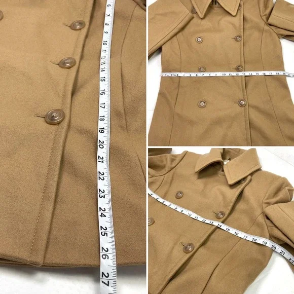 VTG J.Crew Double Breasted Pea Coat Camel Tan Wool Thinsulate Insulated Womens M - Picture 10 of 11